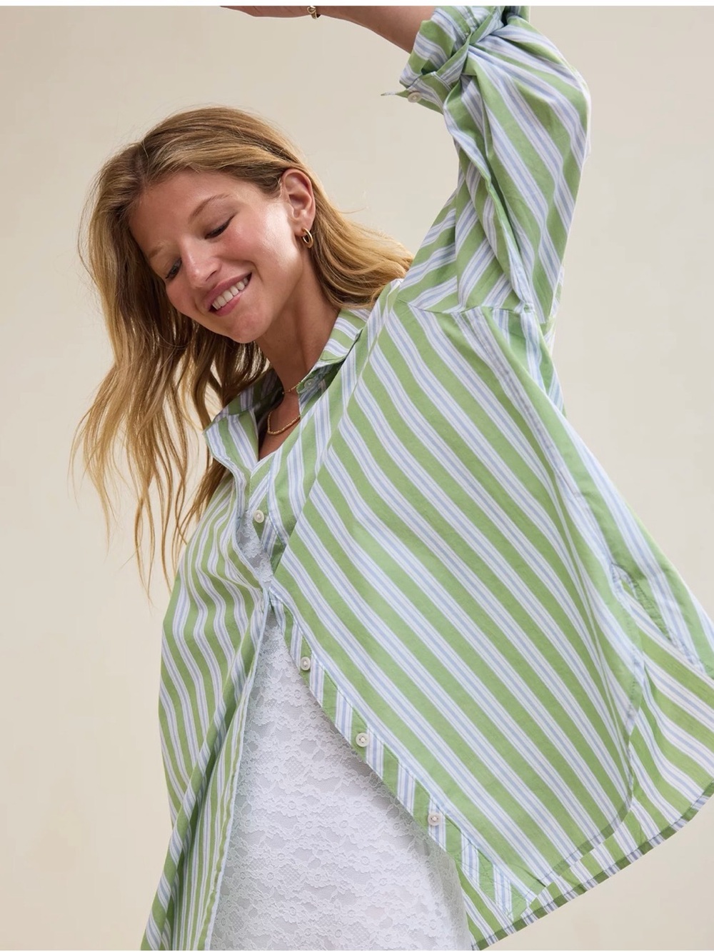 Aerie Oversized Striped Good Day Button Down Shirt Size XXL